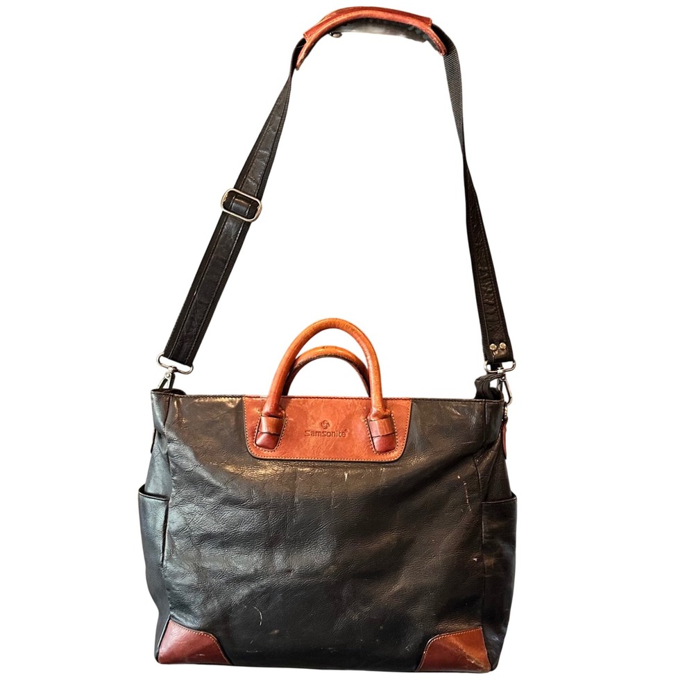 Samsonite Heritage Industries Black Brown Leather Briefcase‎ Laptop Bag 18" Tote